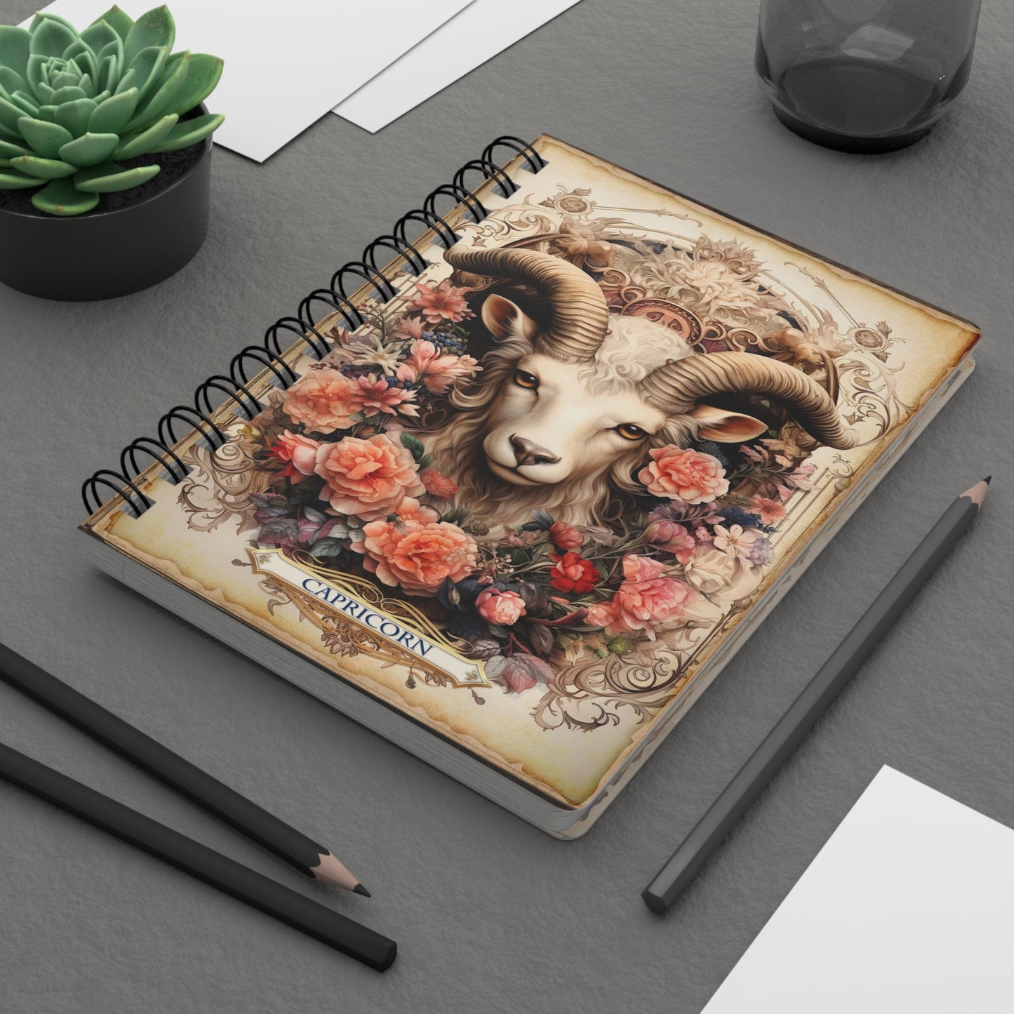 CrazyYetiClothing, CYC, Capricorn - Floral Collection (Spiral Bound Journal), Paper products
