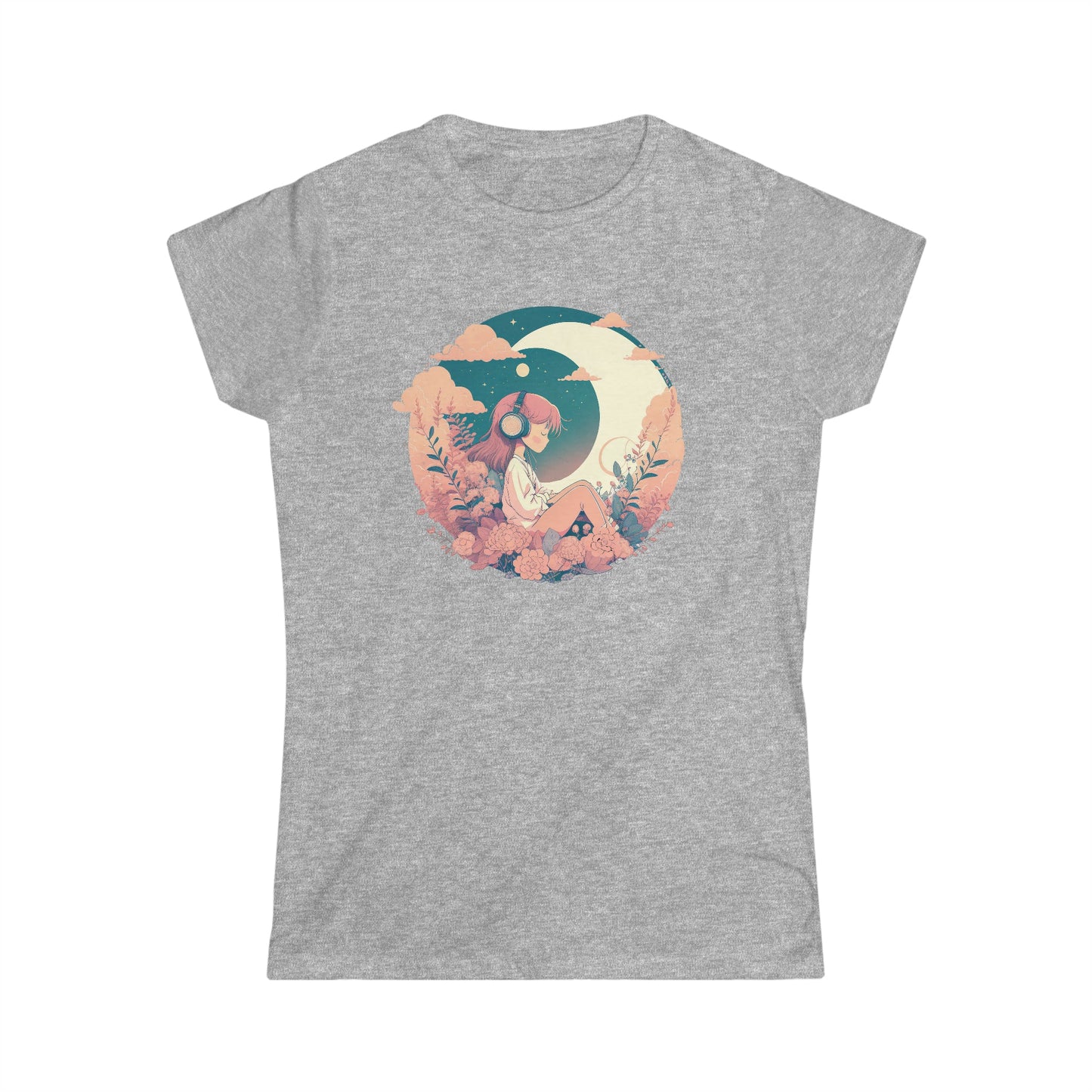 CrazyYetiClothing, CYC, Girl With The Moon (Women's Softstyle Tee), T-Shirt