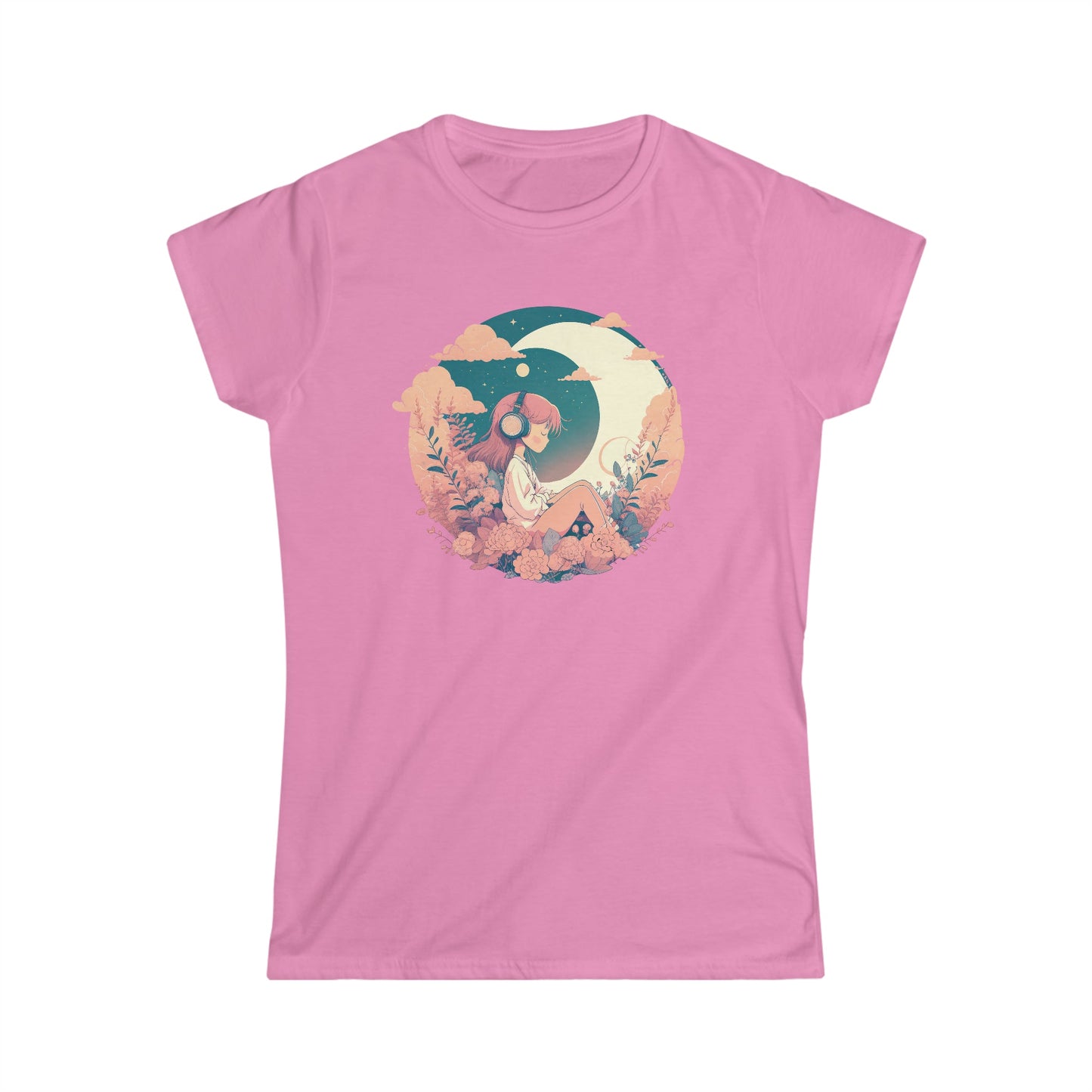 CrazyYetiClothing, CYC, Girl With The Moon (Women's Softstyle Tee), T-Shirt