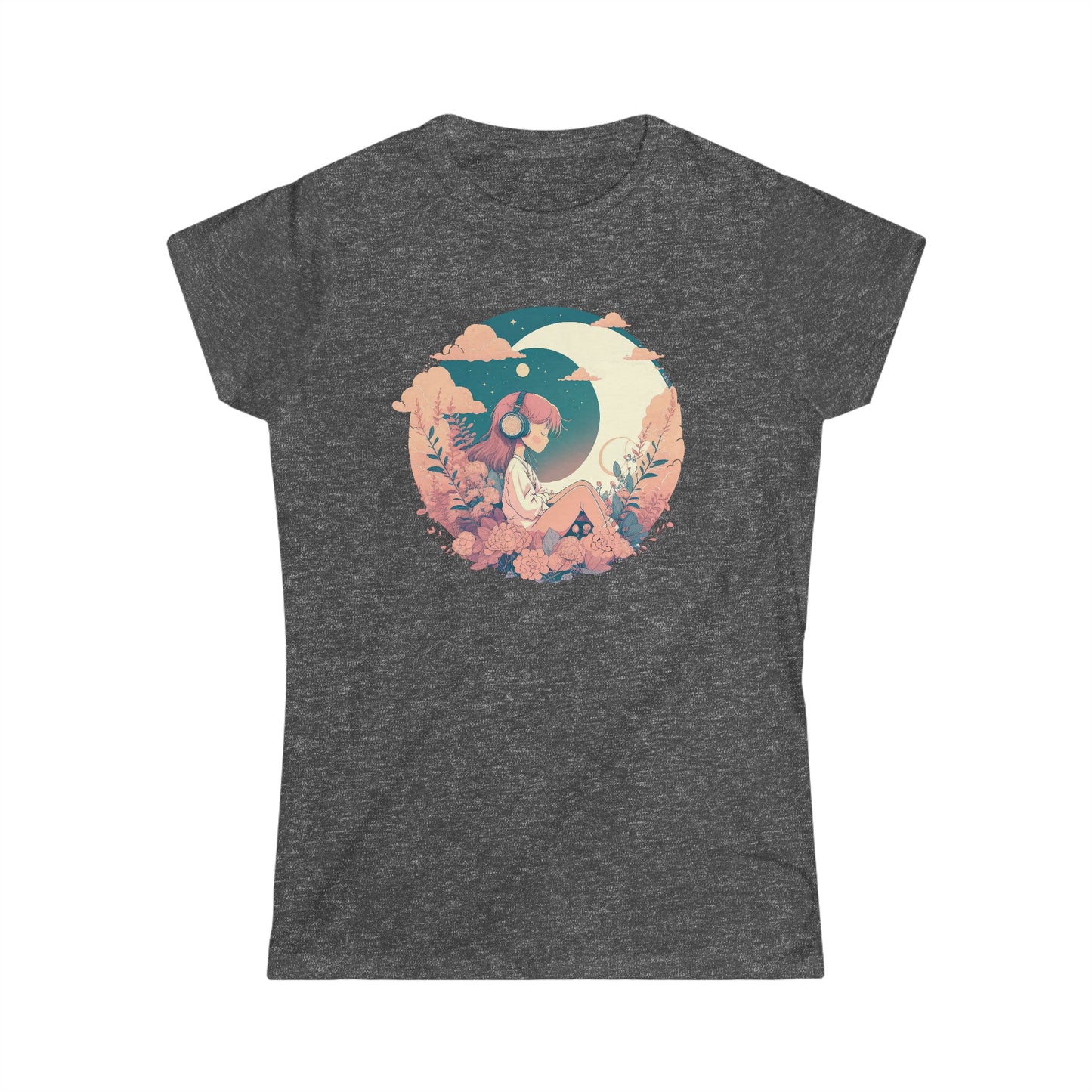 CrazyYetiClothing, CYC, Girl With The Moon (Women's Softstyle Tee), T-Shirt