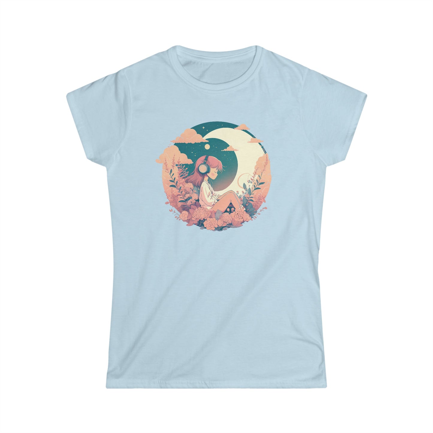 CrazyYetiClothing, CYC, Girl With The Moon (Women's Softstyle Tee), T-Shirt