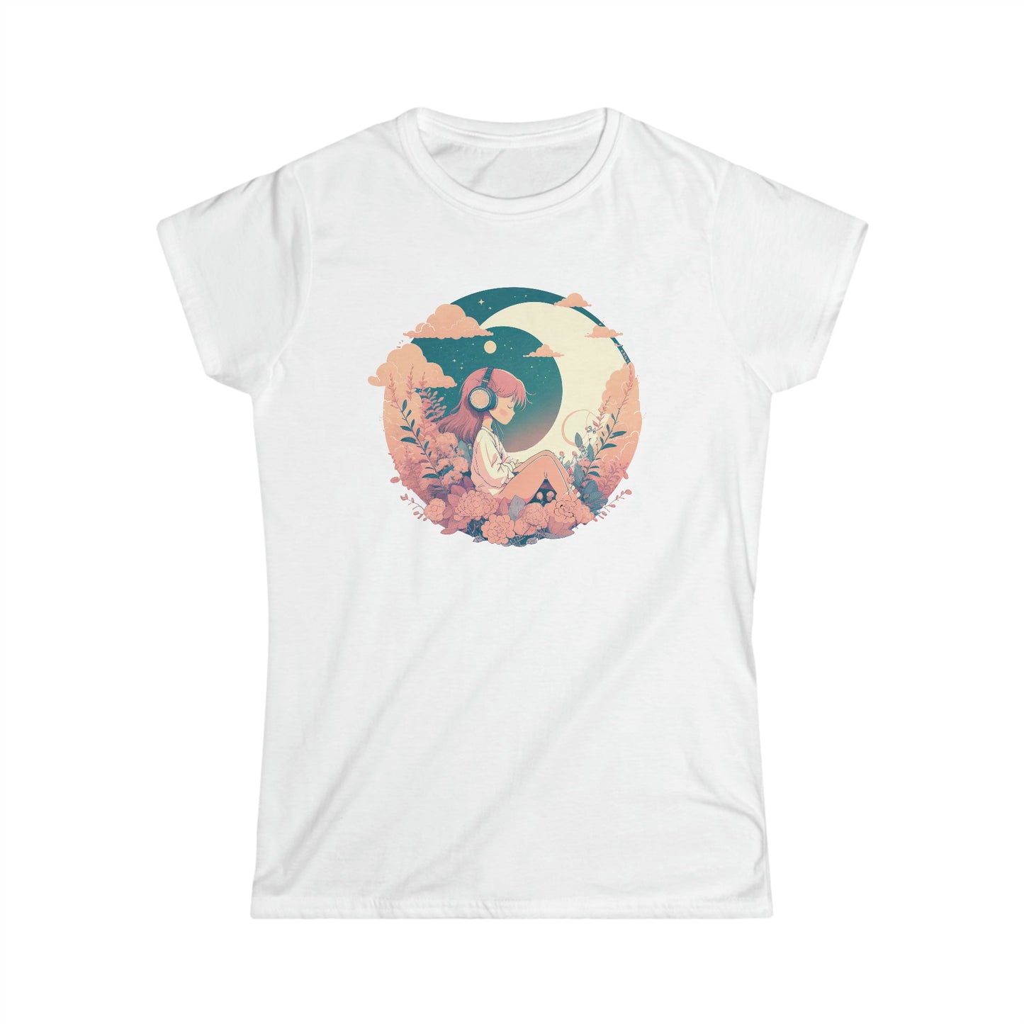 CrazyYetiClothing, CYC, Girl With The Moon (Women's Softstyle Tee), T-Shirt