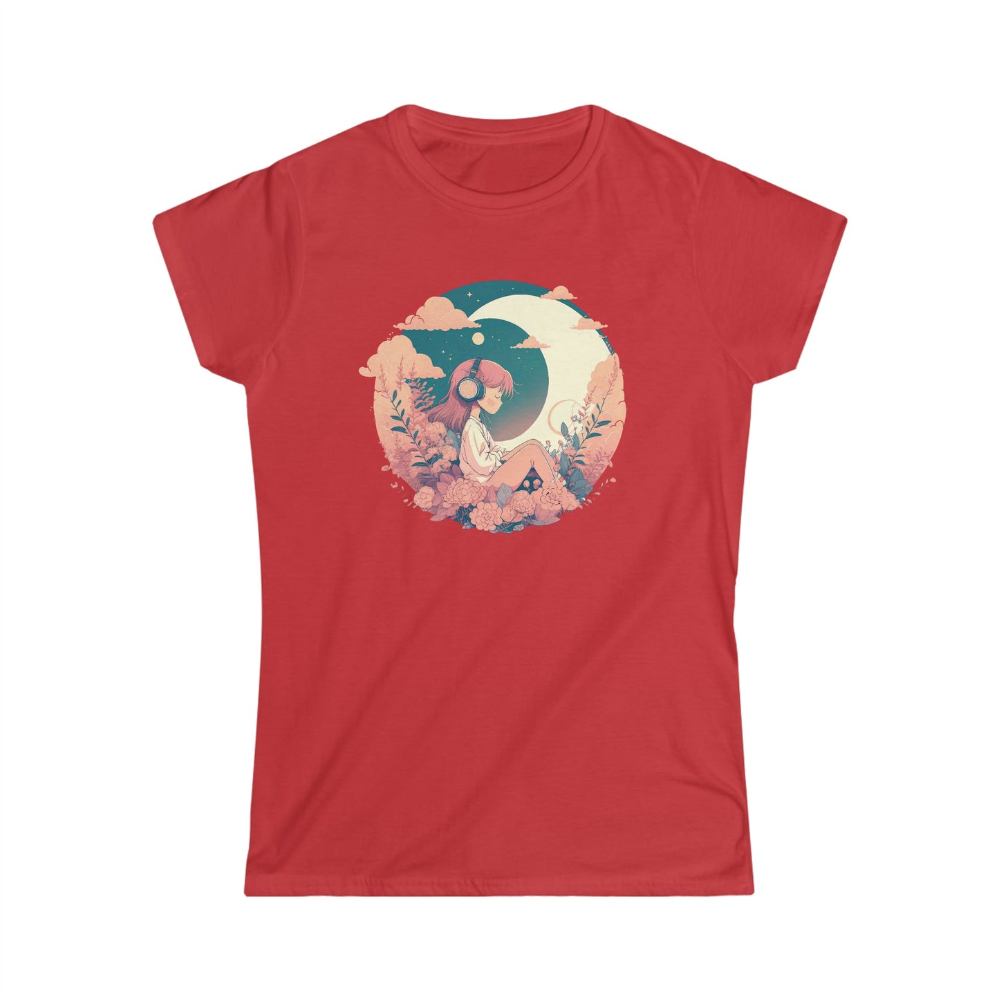 CrazyYetiClothing, CYC, Girl With The Moon (Women's Softstyle Tee), T-Shirt
