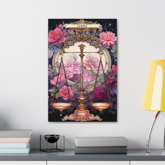 Cotton Canvas wall art print of a Sagittarius Zodiac image with a floral design element. A modern take of an elegant astrological symbol