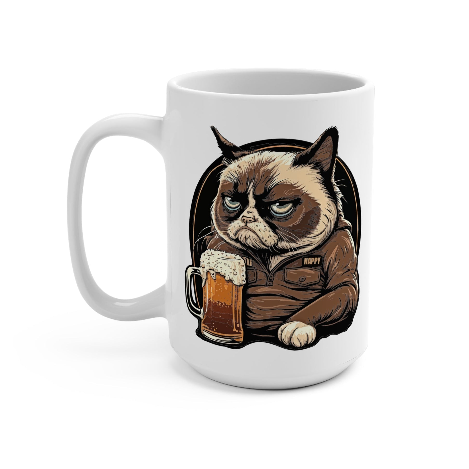 CrazyYetiClothing, CYC, A Cat Named Happy (Ceramic Mug 15oz), Mug