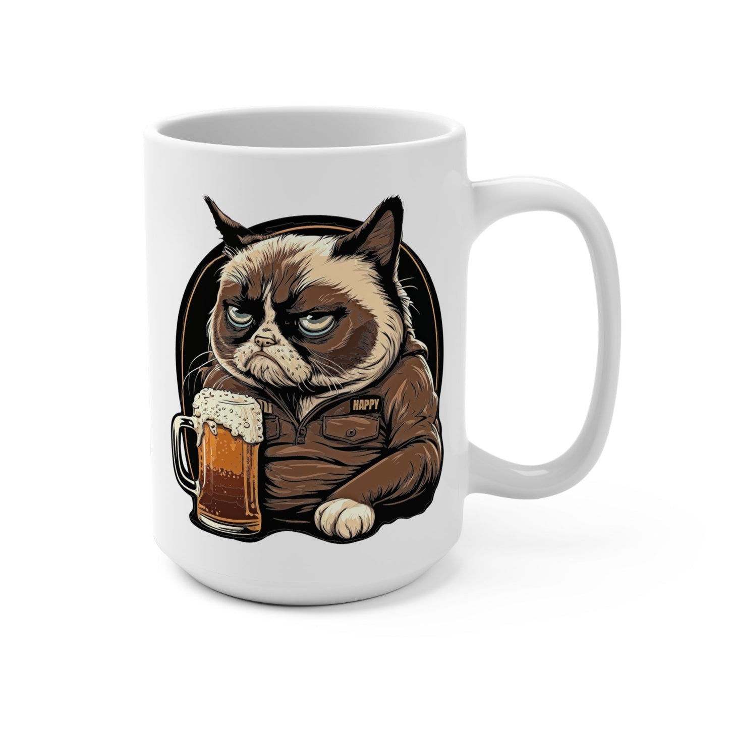 CrazyYetiClothing, CYC, A Cat Named Happy (Ceramic Mug 15oz), Mug