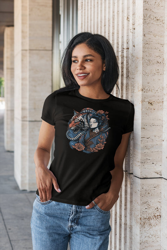 CrazyYetiClothing, CYC, Asian Woman w/ Tiger (Unisex Tee), T-Shirt