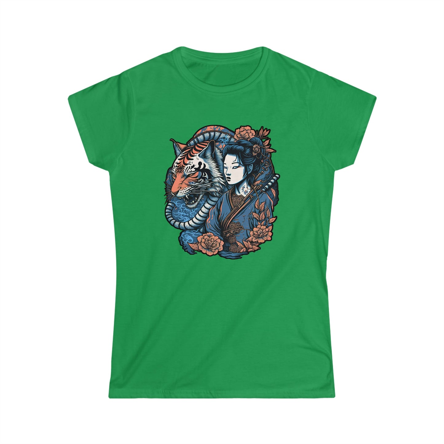 CrazyYetiClothing, CYC, Asian Woman w/ Tiger (Women's Softstyle Tee), T-Shirt
