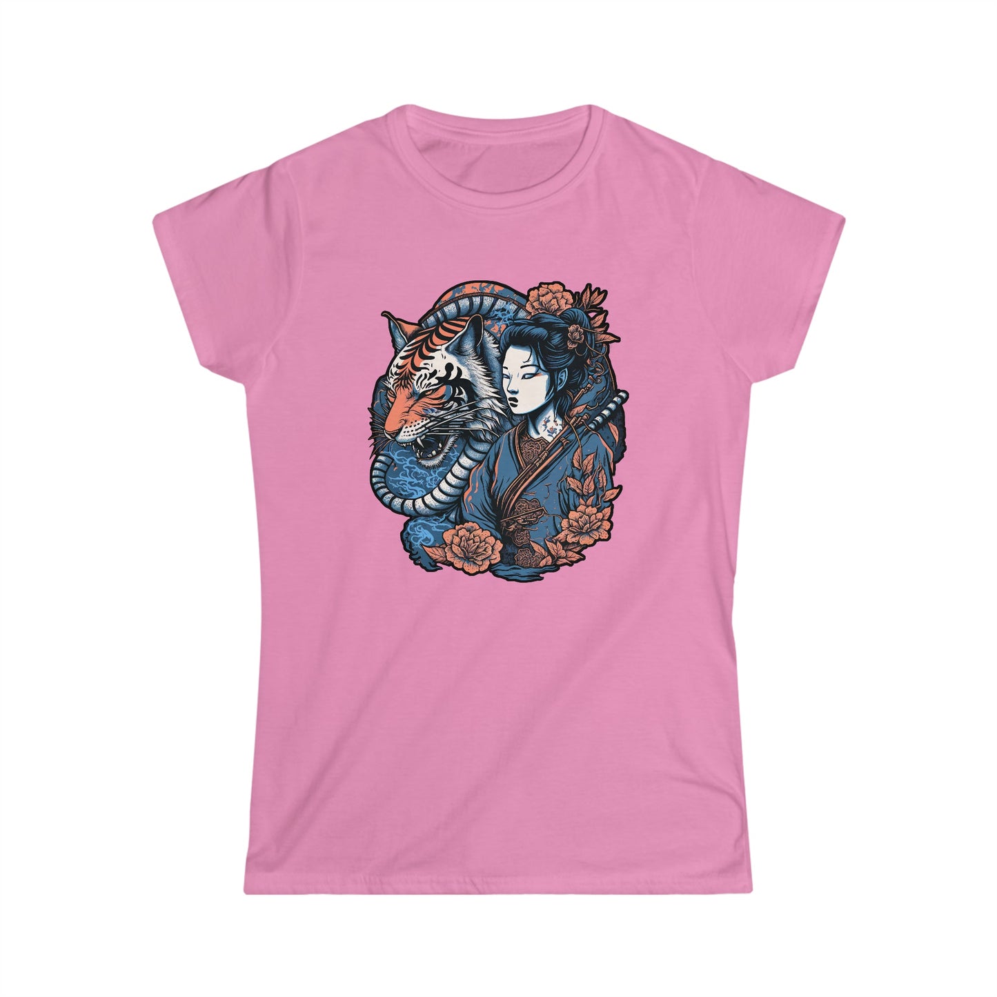 CrazyYetiClothing, CYC, Asian Woman w/ Tiger (Women's Softstyle Tee), T-Shirt