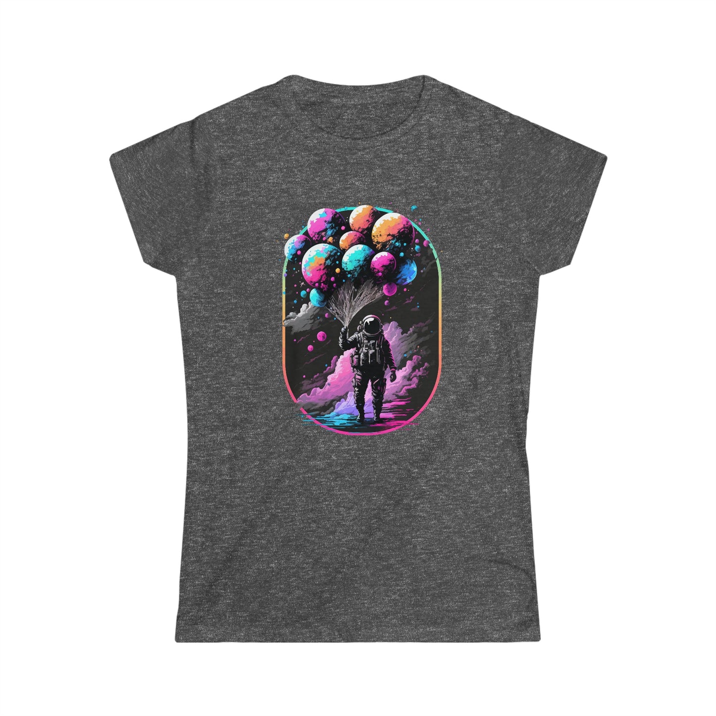 CrazyYetiClothing, CYC, Astronaut With Balloons (Women's Softstyle Tee), T-Shirt