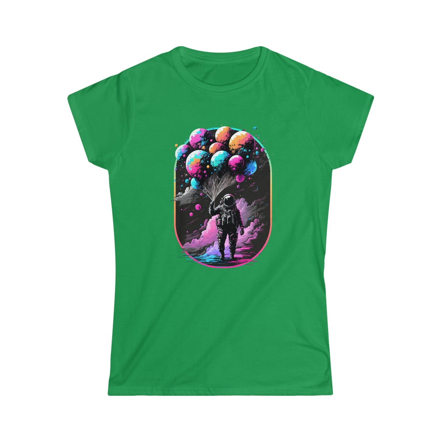 CrazyYetiClothing, CYC, Astronaut With Balloons (Women's Softstyle Tee), T-Shirt