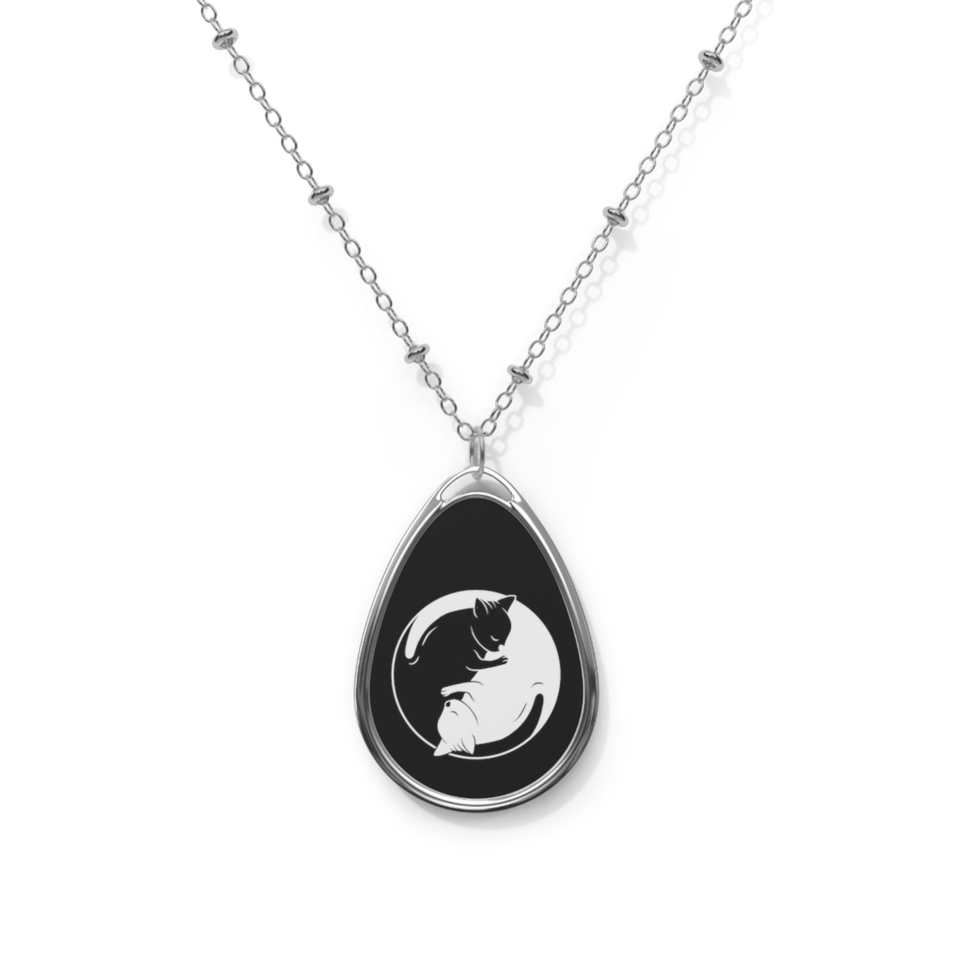 CrazyYetiClothing, CYC, Cat Yin Yang (Oval Necklace), Accessories