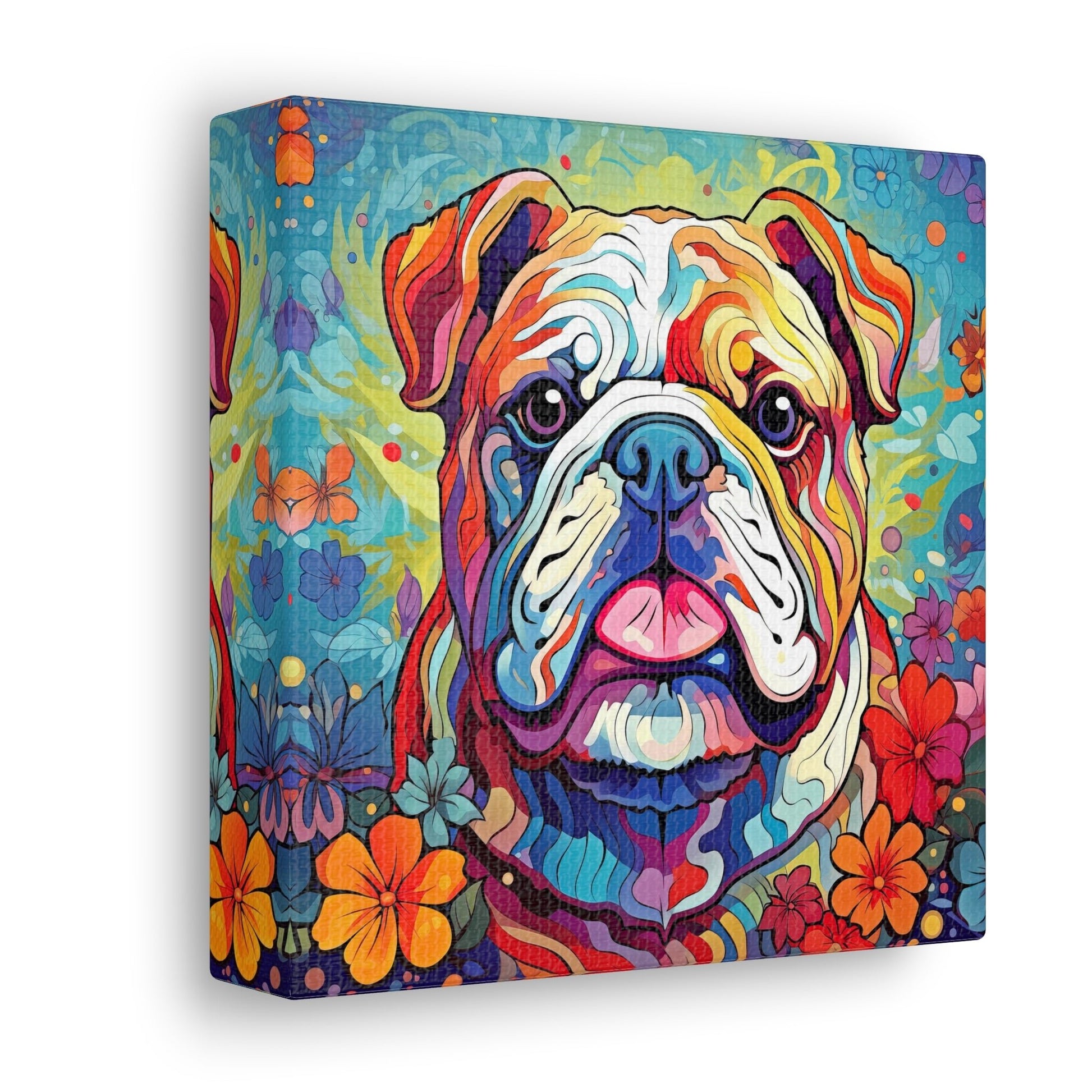 CrazyYetiClothing, CYC, Colorful Bulldog (Square Canvas Gallery Wrap), Canvas