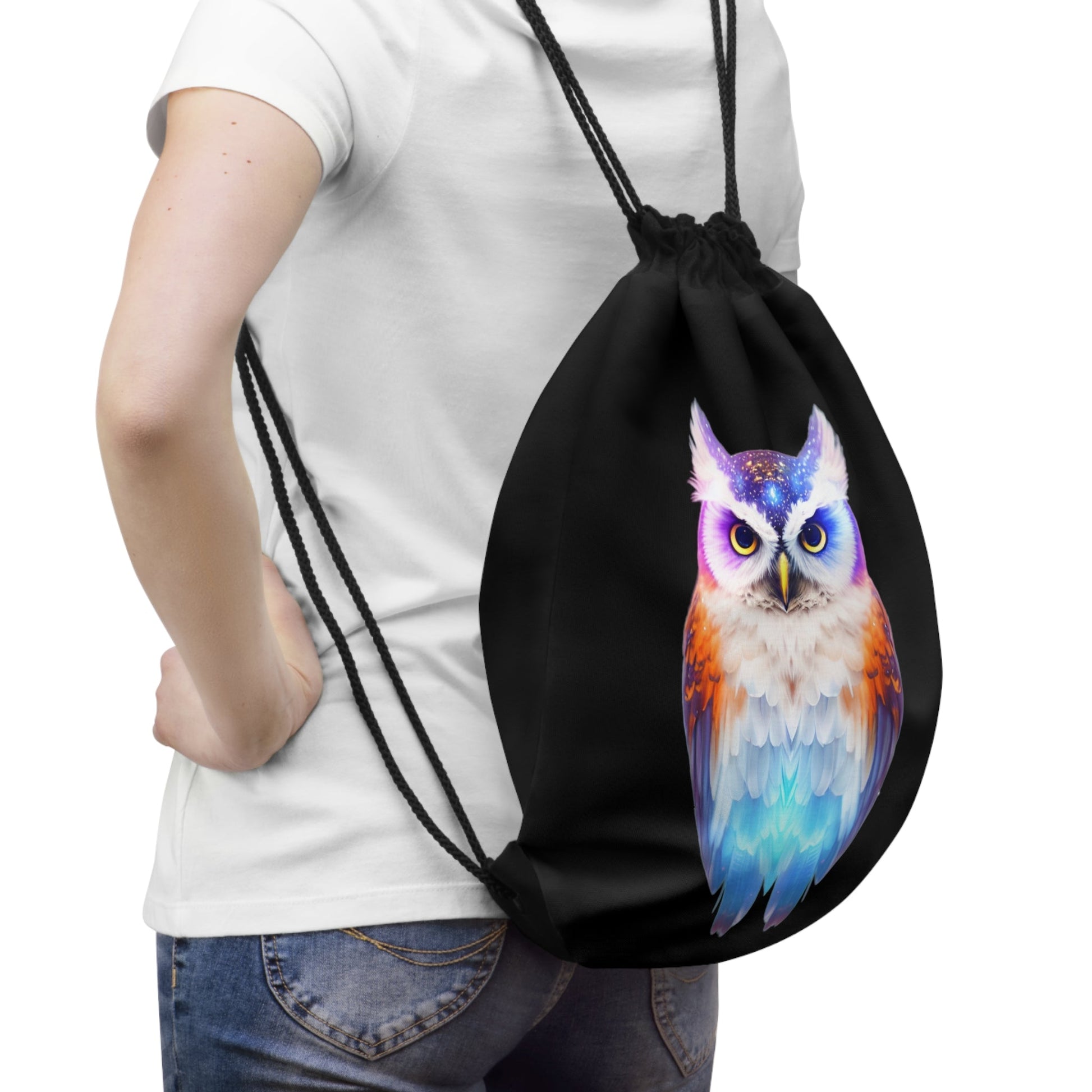 CrazyYetiClothing, CYC, Colorful Owl (Drawstring Bag 19" X 14.5"), Bags
