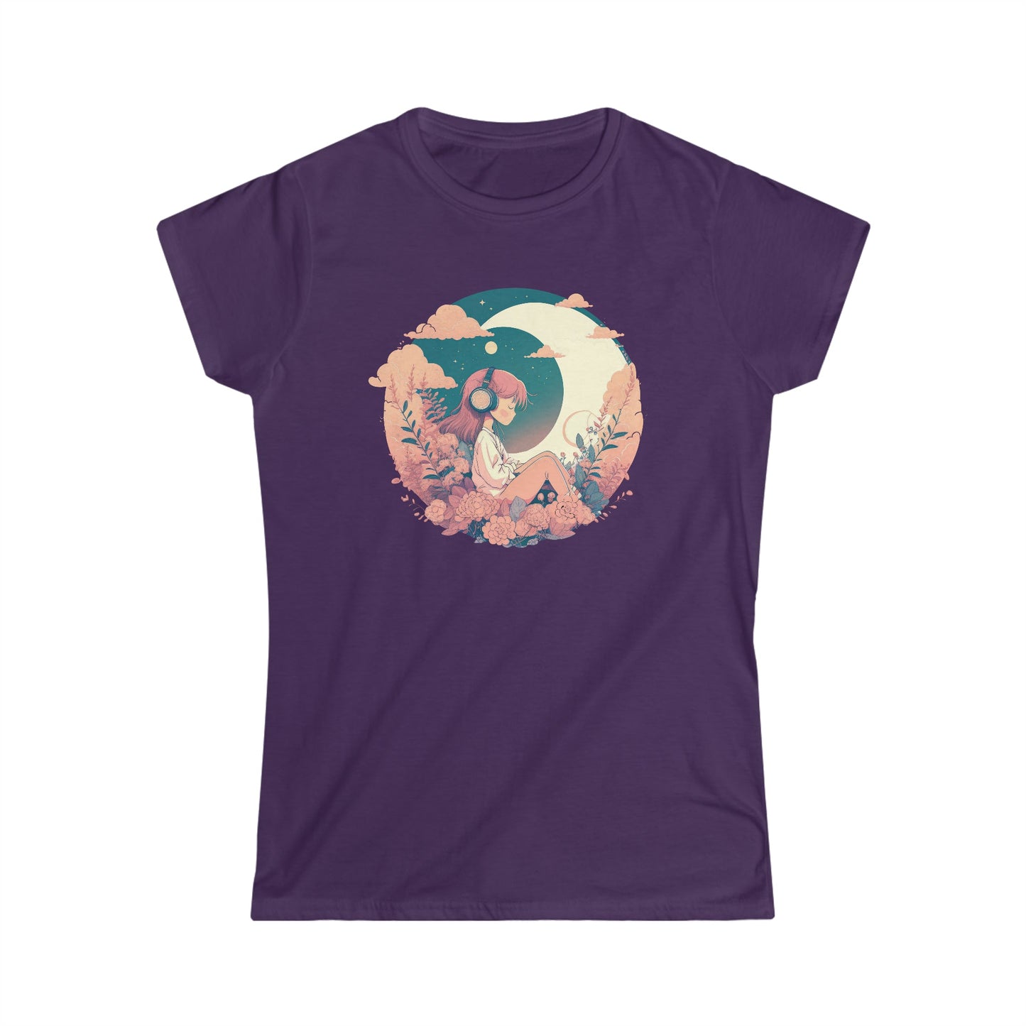 CrazyYetiClothing, CYC, Girl With The Moon (Women's Softstyle Tee), T-Shirt