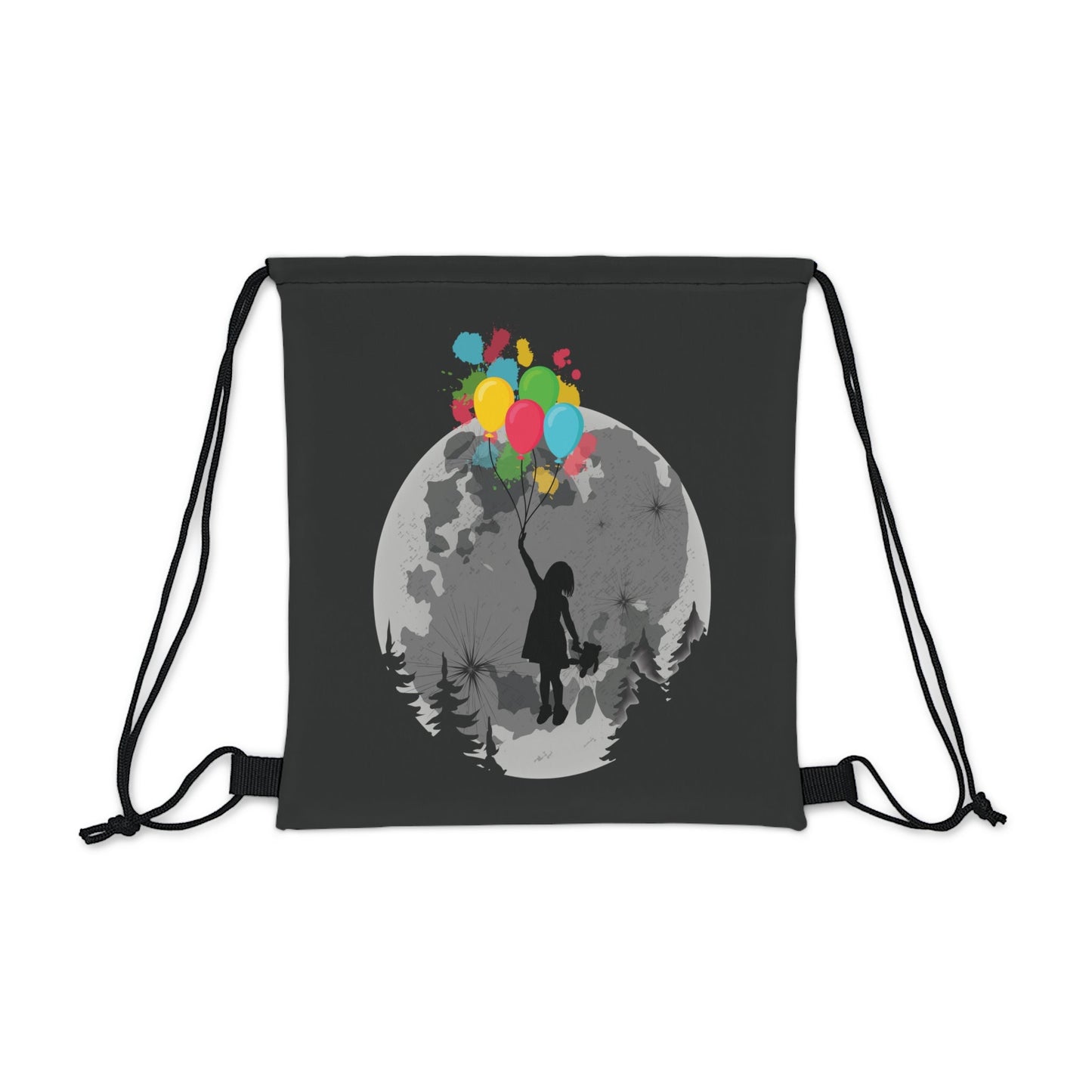 CrazyYetiClothing, CYC, Girl w/Balloons (Drawstring Bag, 14"x13"), Bags