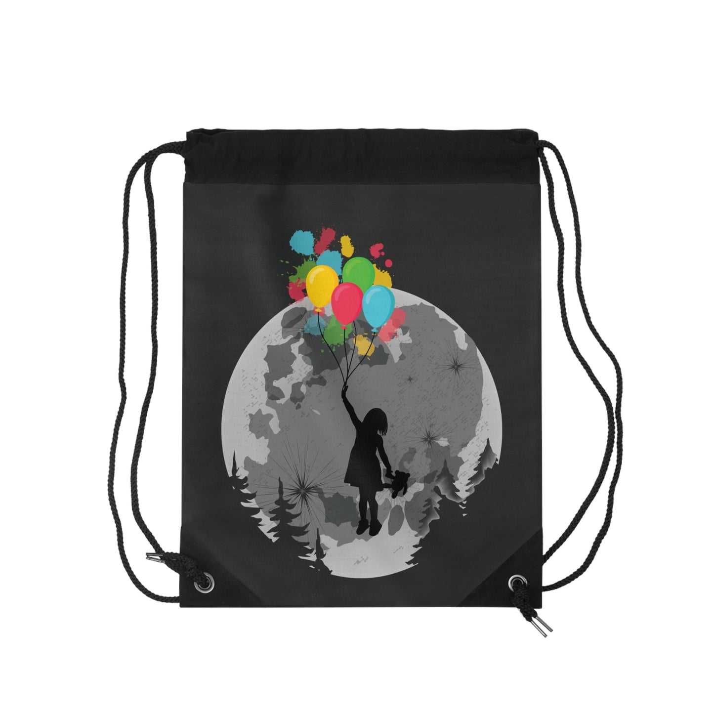 CrazyYetiClothing, CYC, Girl w/Balloons (Drawstring Bag, 19"x14.5"), Bags