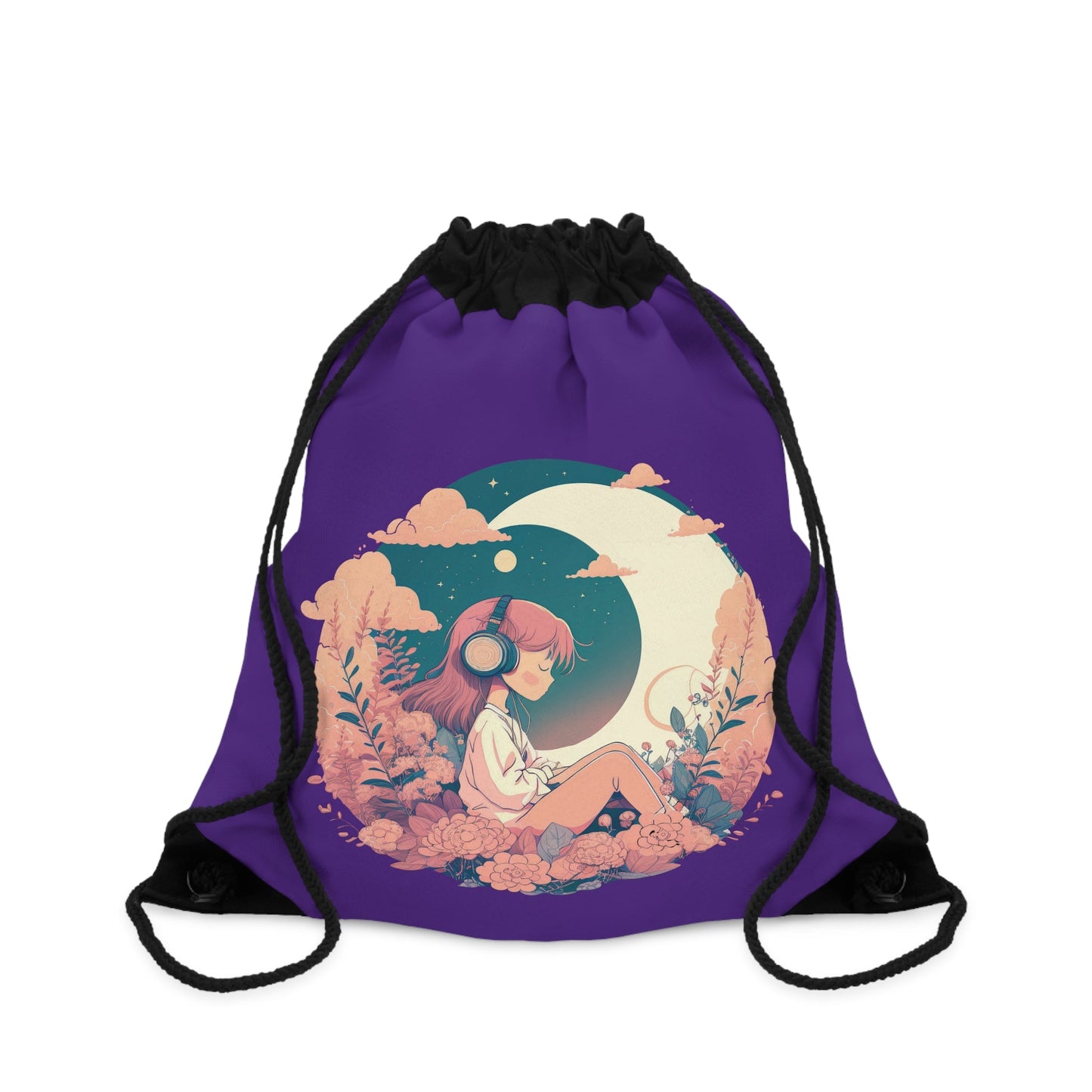 CrazyYetiClothing, CYC, Girl With The Moon (Drawstring Bag, 19"x14.5"), Bags