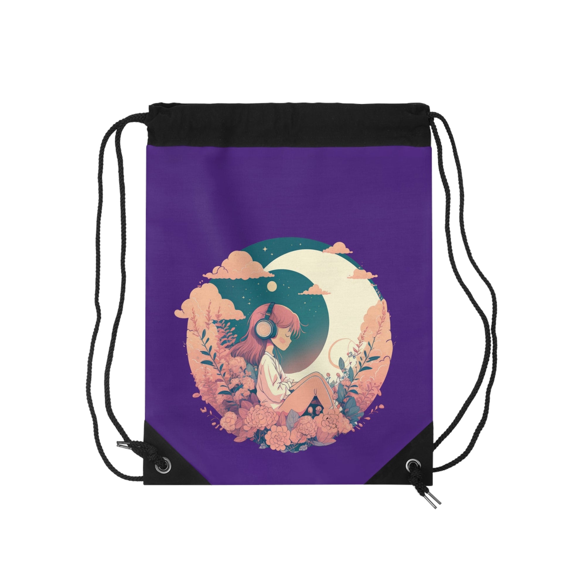 CrazyYetiClothing, CYC, Girl With The Moon (Drawstring Bag, 19"x14.5"), Bags