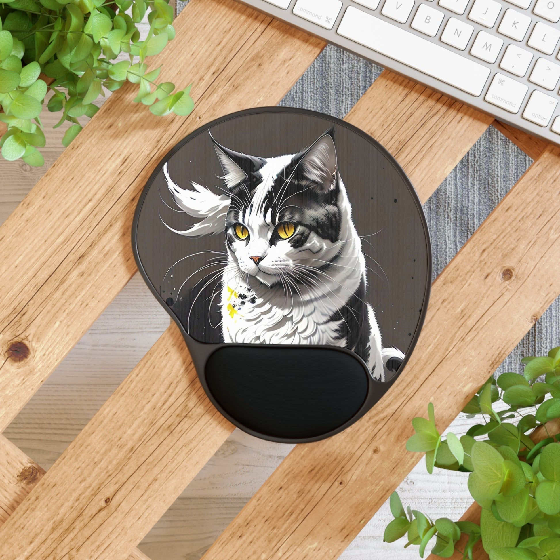 CrazyYetiClothing, CYC, Golden-Eyed Cat (Mouse Pad w/ Wrist Rest), Home Decor