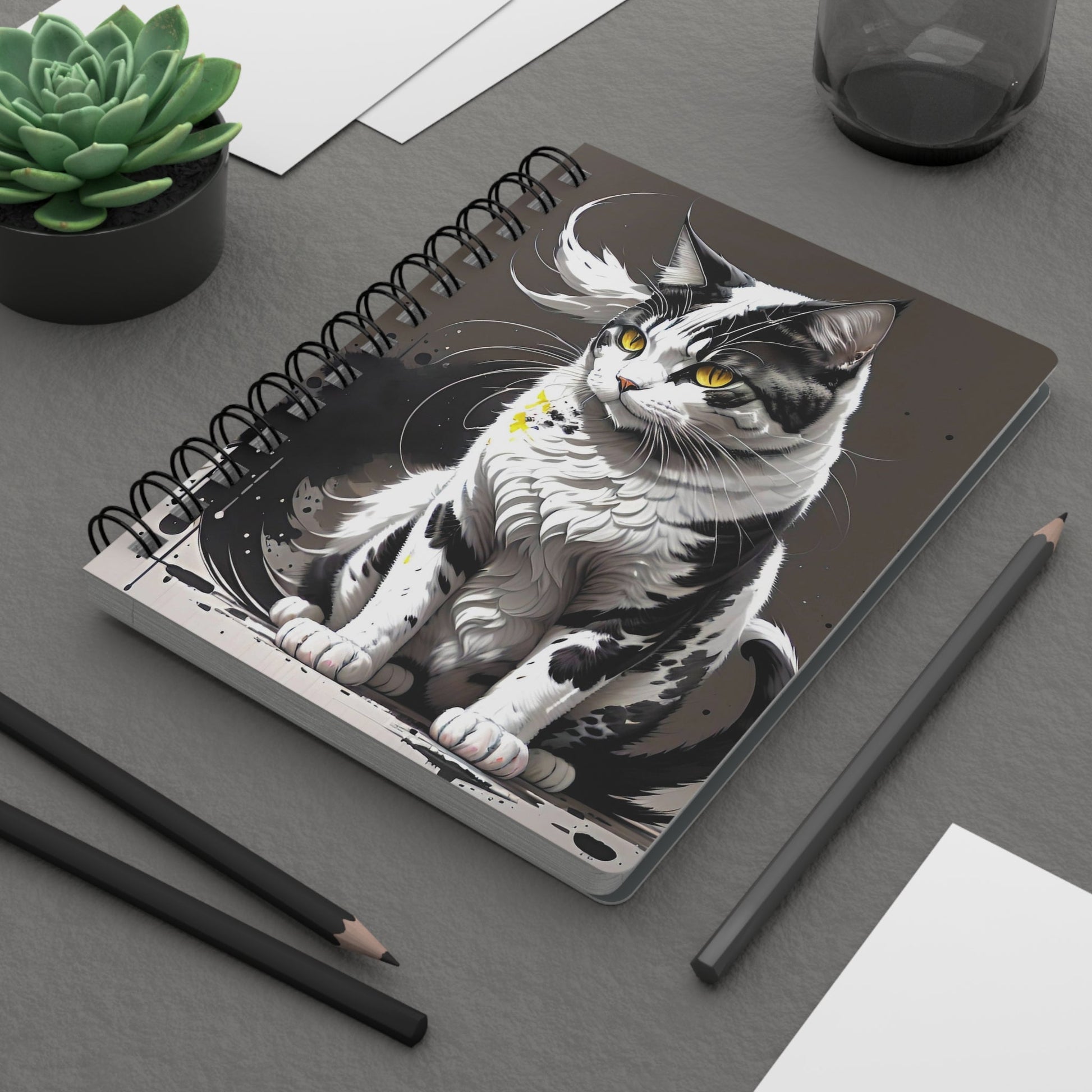 CrazyYetiClothing, CYC, Golden-Eyed Cat (Spiral Bound Journal), Paper products