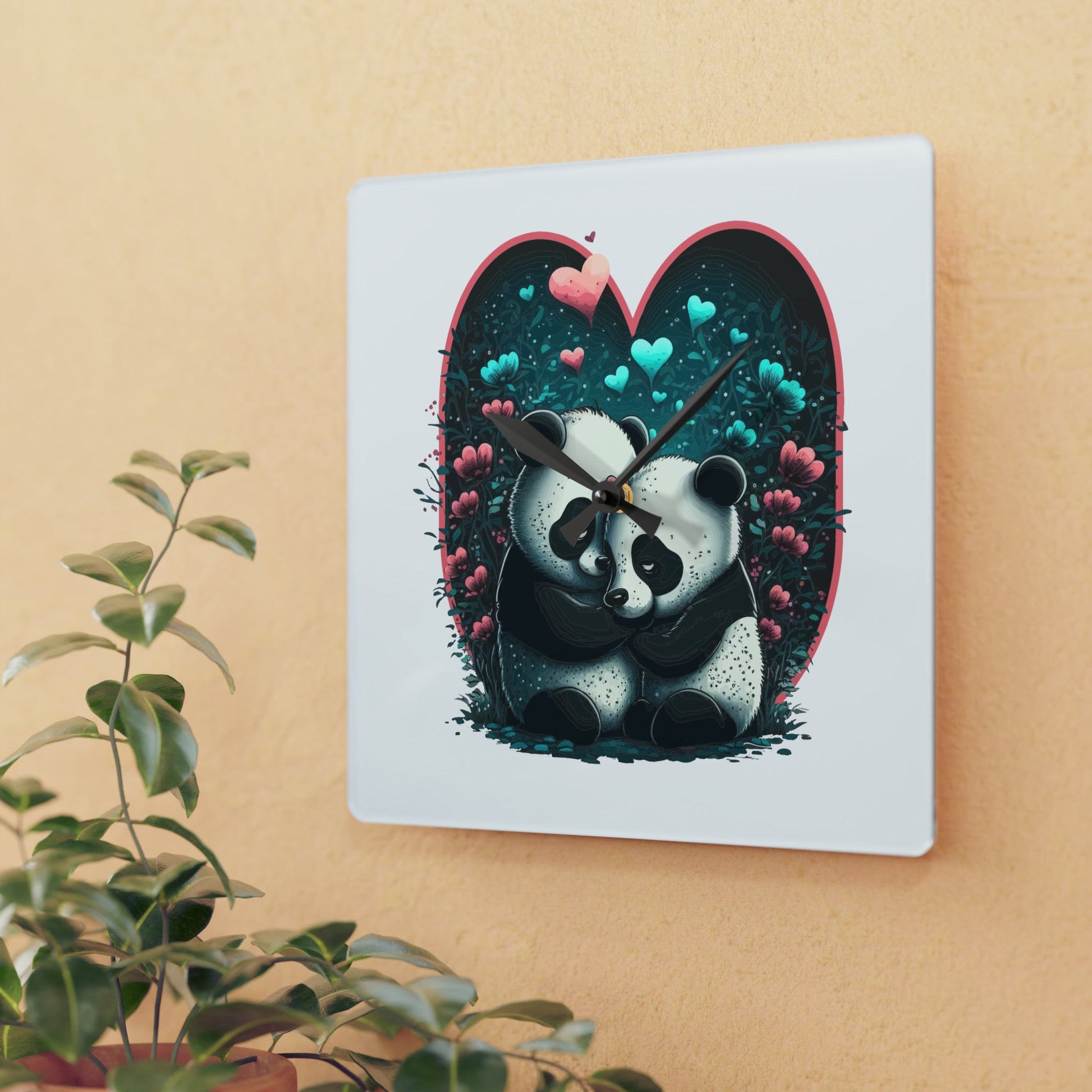 CrazyYetiClothing, CYC, Love Pandas (Acrylic Wall Clock), Home Decor