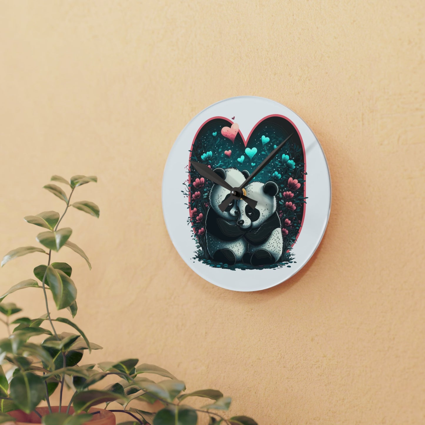 CrazyYetiClothing, CYC, Love Pandas (Acrylic Wall Clock), Home Decor
