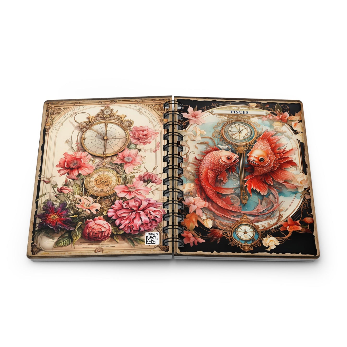 CrazyYetiClothing, CYC, Pisces - Floral Collection (Spiral Bound Journal), Paper products