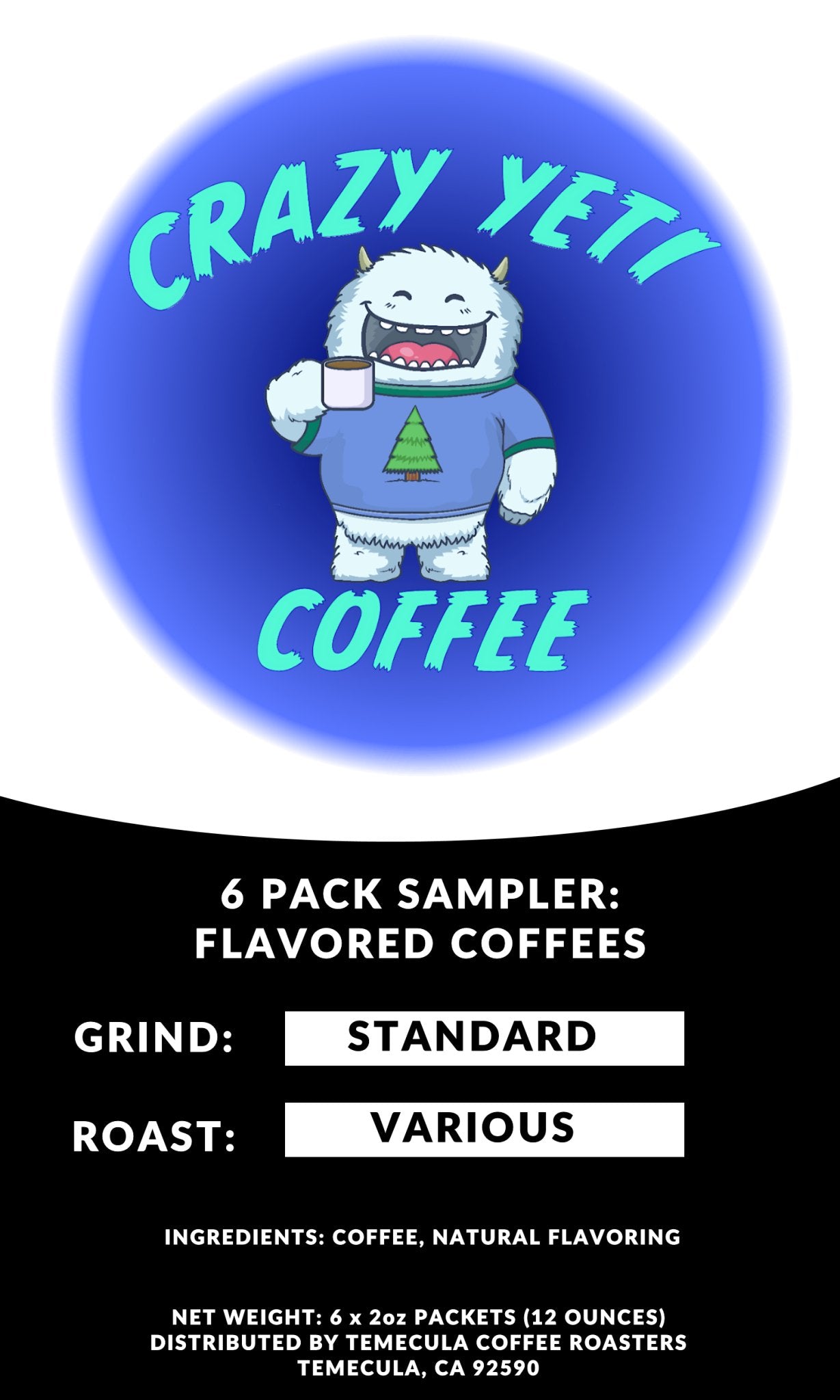 CrazyYetiClothing, CYC, Six-pack Sampler: Flavored Coffees,