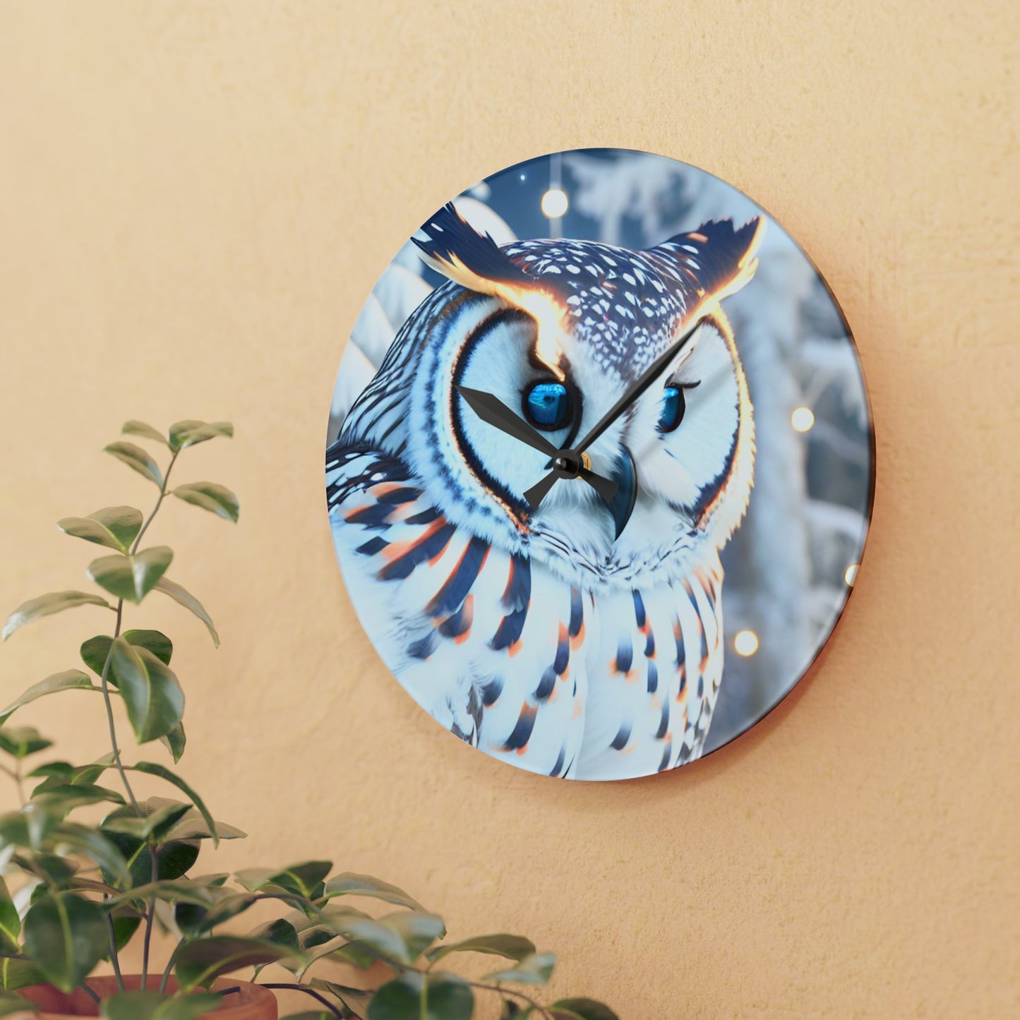 CrazyYetiClothing, CYC, Snowy Owl (Acrylic Wall Clock), Home Decor