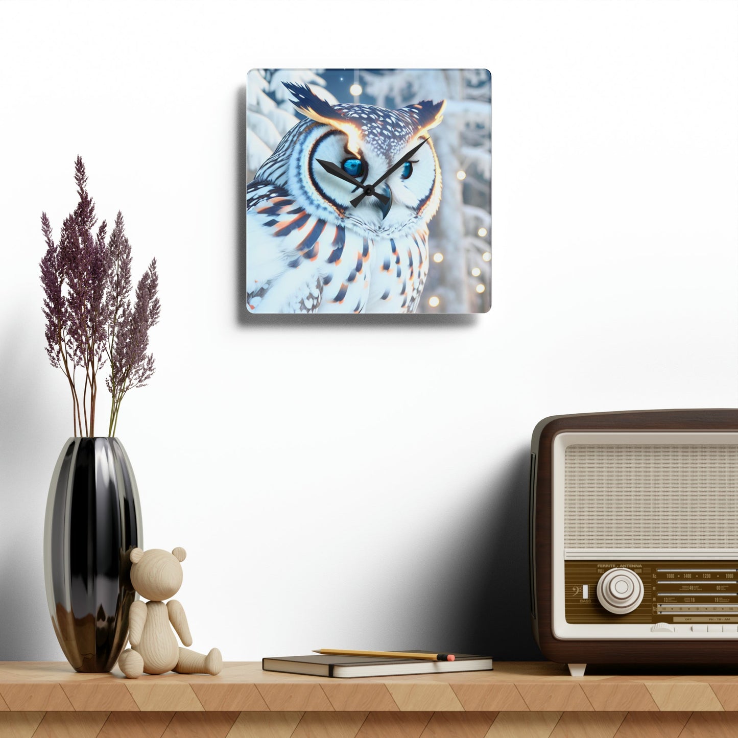 CrazyYetiClothing, CYC, Snowy Owl (Acrylic Wall Clock), Home Decor