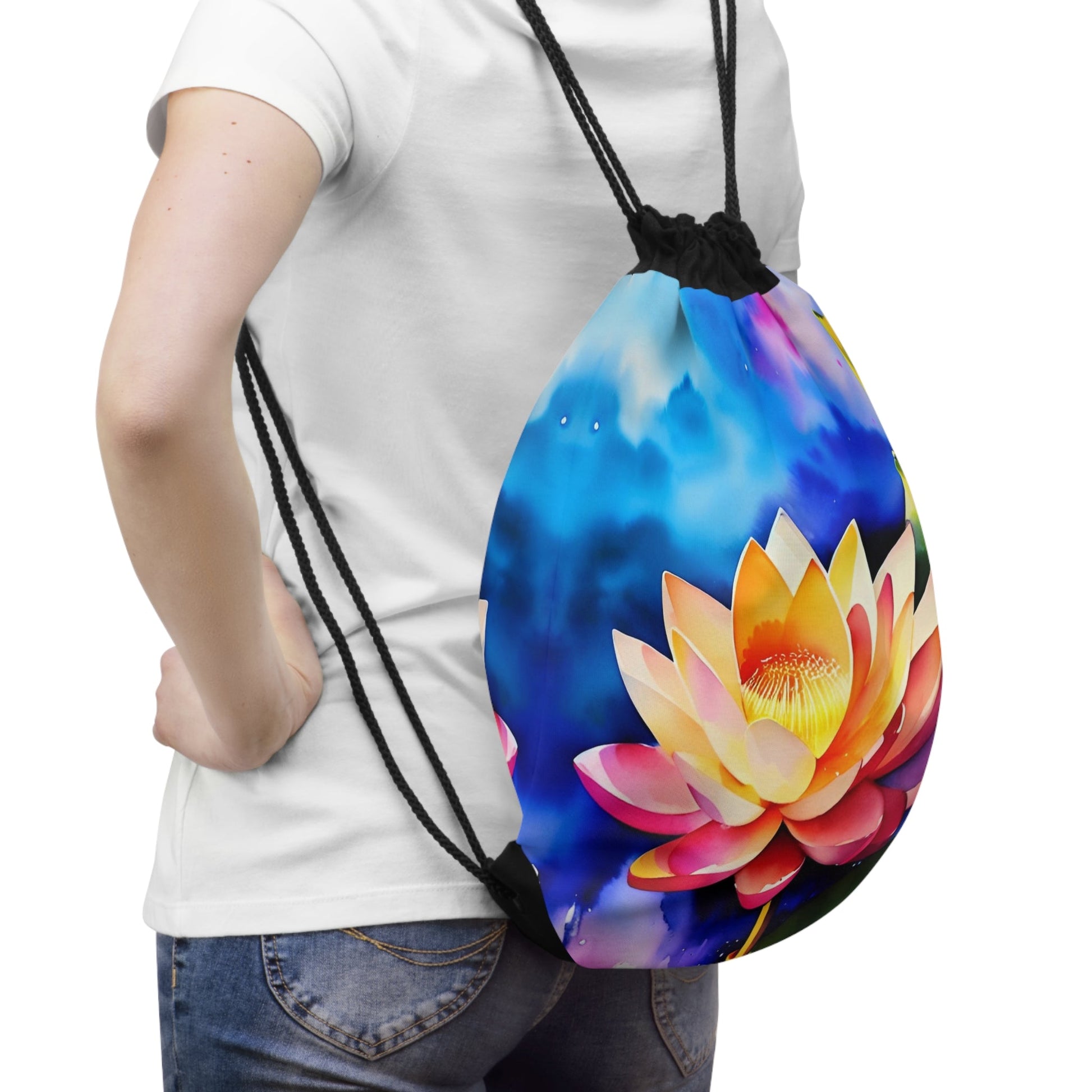 CrazyYetiClothing, CYC, Watercolor Lotus (Drawstring Bag 19.5"x14"), Bags
