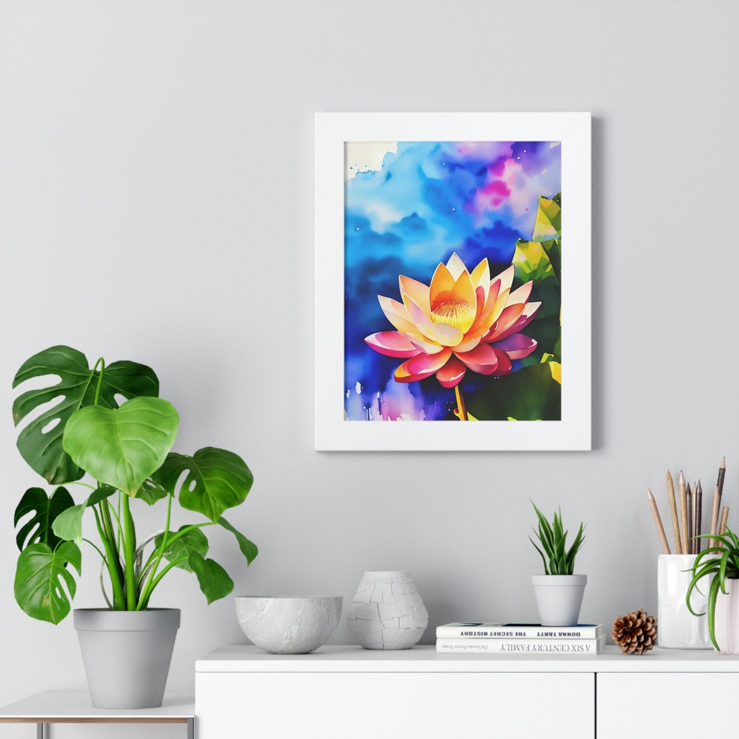 CrazyYetiClothing, CYC, Watercolor Lotus (Framed Poster), Poster