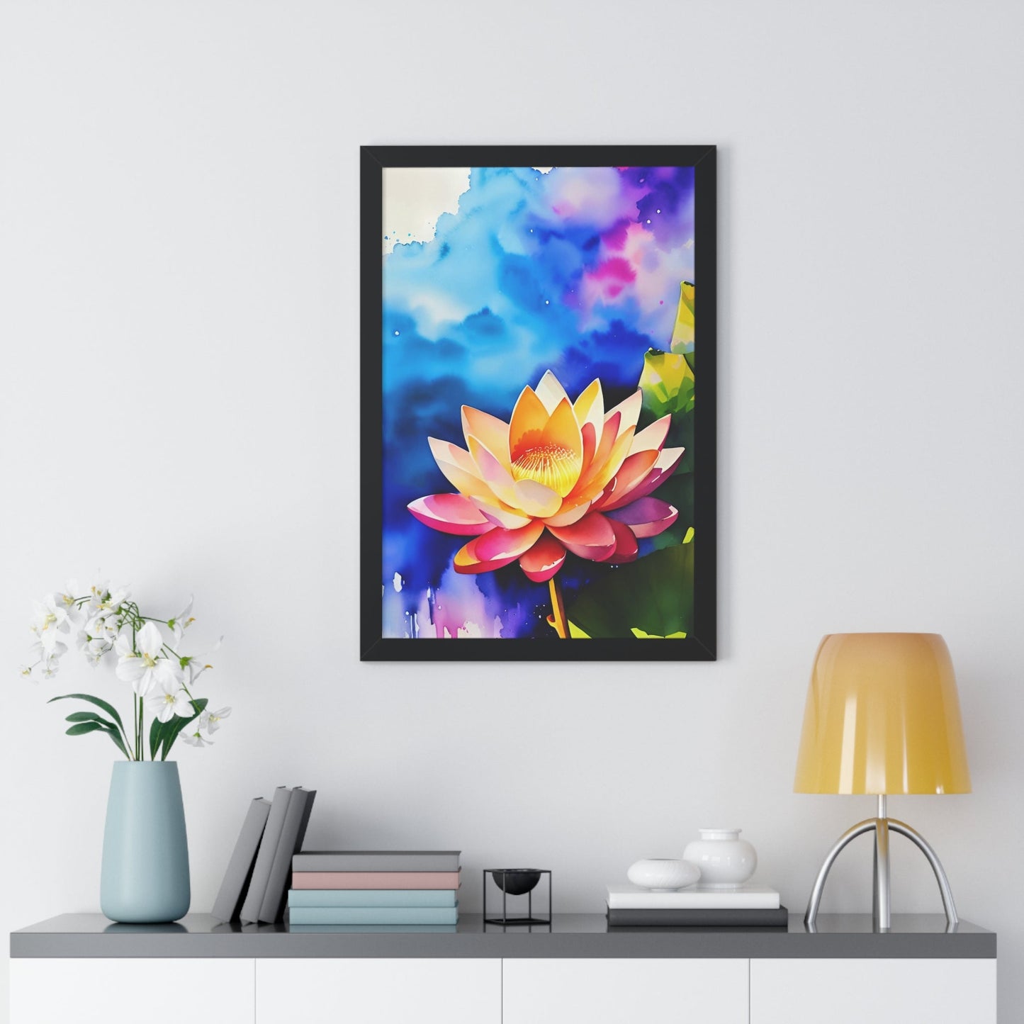 CrazyYetiClothing, CYC, Watercolor Lotus (Framed Poster), Poster
