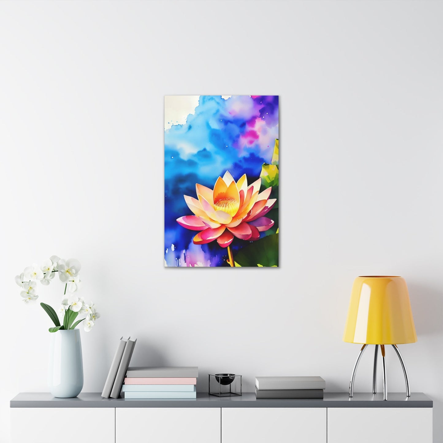 CrazyYetiClothing, CYC, Watercolor Lotus (Vertical Canvas Gallery Wrap), Canvas