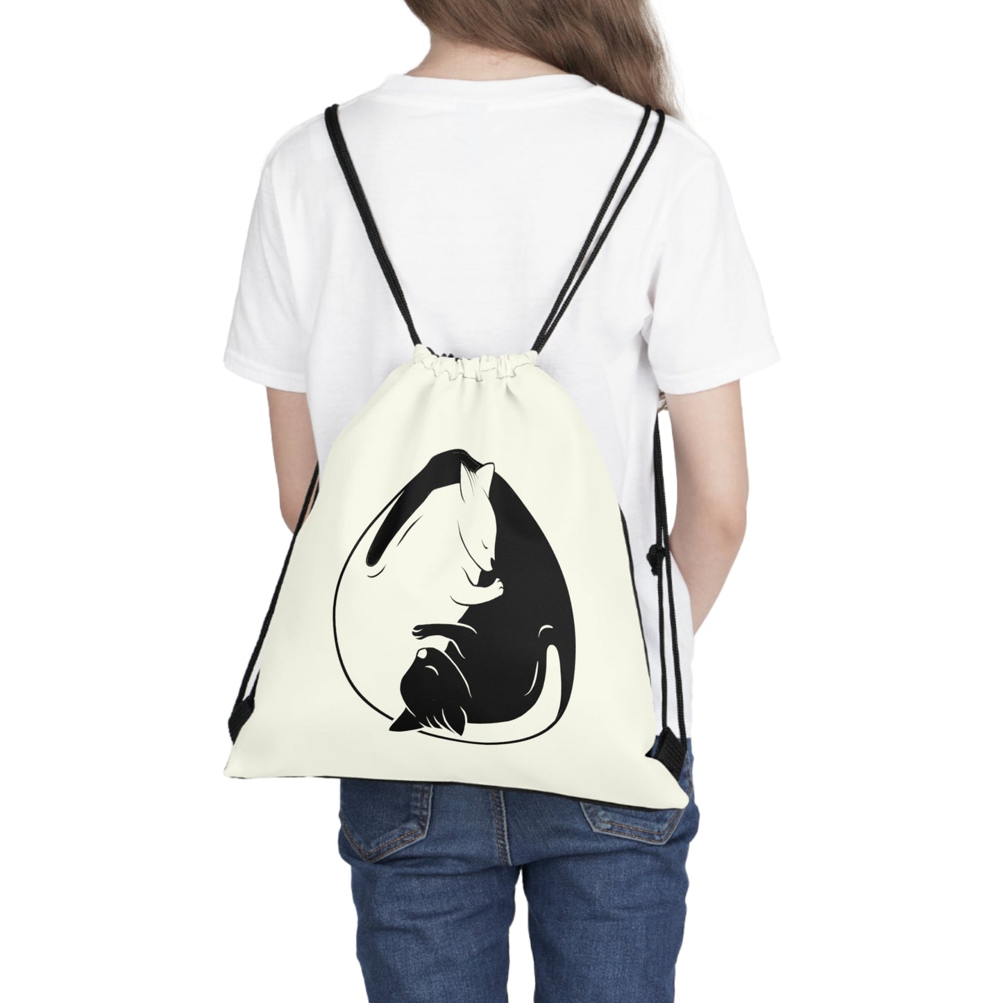 CrazyYetiClothing, CYC, Yin Yang Cat (Drawstring Bag, 14"x13"), Bags