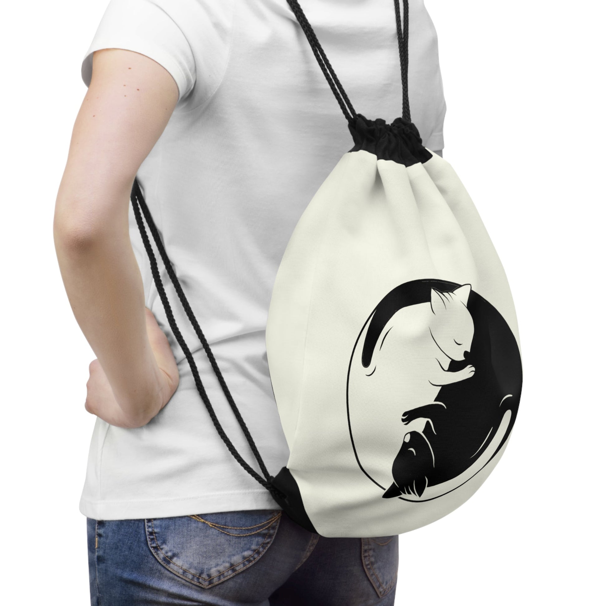 CrazyYetiClothing, CYC, Yin Yang Cat (Drawstring Bag, 19"x14.5"), Bags